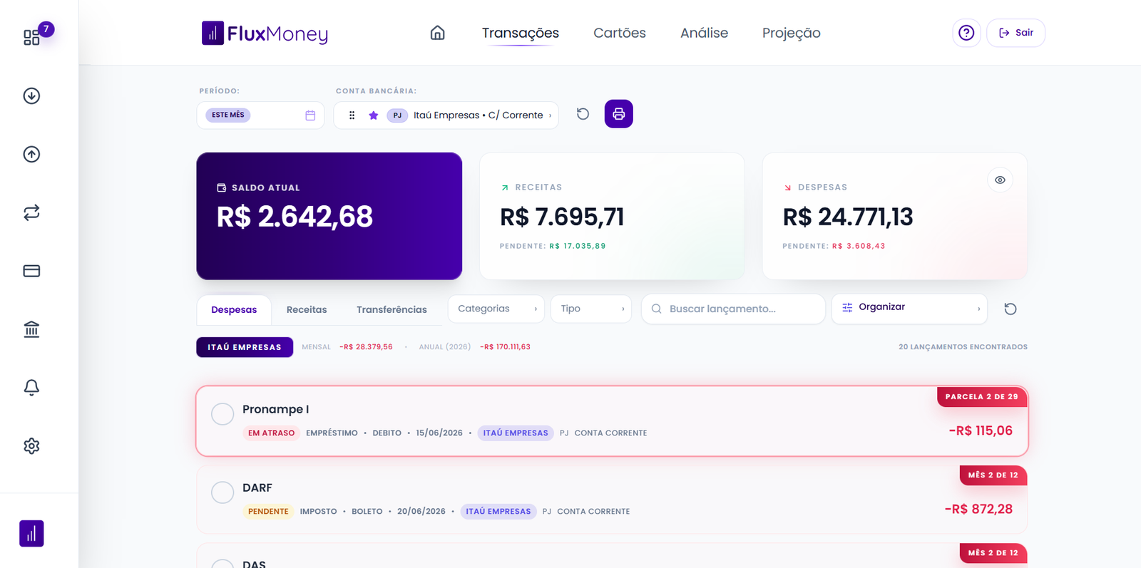 Tela do FluxMoney